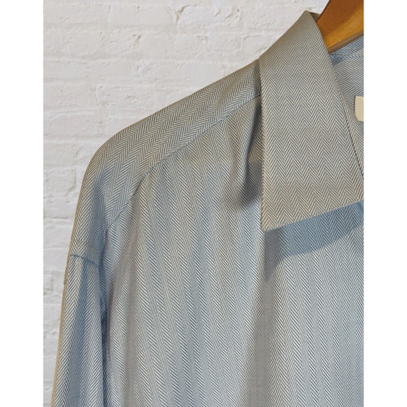 Joseph & Feiss 17 1/2 Mens Blue White Chevron Pattern Button Dress Shirt - Picture 3 of 8